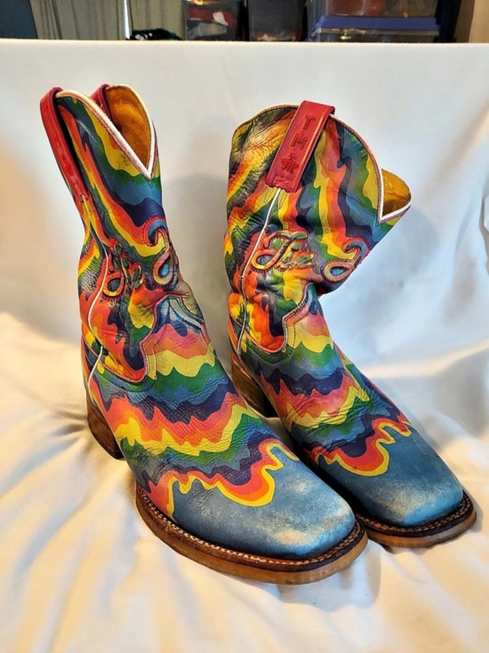 Tin Haul "Neon Melt" Psychedelic Rainbow Leather Cowboy Boots - Size 8.5 - Picture 3 of 15